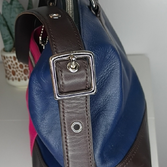 Coach Molly Purse Two-Tone Leather Satchel Bag — Navy Blue & Hot Pink 21134 - Picture 10 of 16